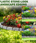Faux Stone Look Landscape Edging Border 17Ft Long, 2.75In Tall installed around flower bed, gray edging visible.