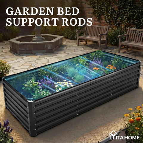 Large Raised Garden Bed Kit 8x4x2ft With Galvanized Metal Planter Box Includes Gloves Ground Nails Support Rods And Safety Rubber In Black