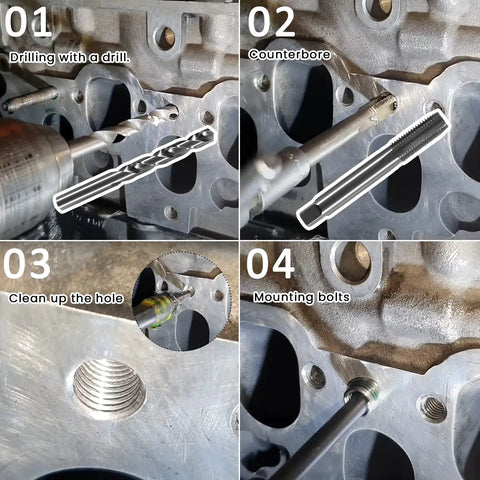 M11 X 1.5 Metric Head Bolt Thread Repair Kit For Stripped Cylinder Head Threads Restore Factory Specs installation steps