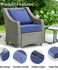 Outdoor Cushions For Patio Furniture Navy Blue Set Waterproof And Fade Resistant 24 By 24 By 5.75 Inch Seat Cushion And 25 By 22 Inch Back Cushion With Removable Cover on wicker chair