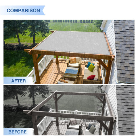 Comparison of pergola with and without 7 By 11 Ft Waterproof Sun Shade Sail With Grommets UV Blocking Breathable Rectangle Canopy