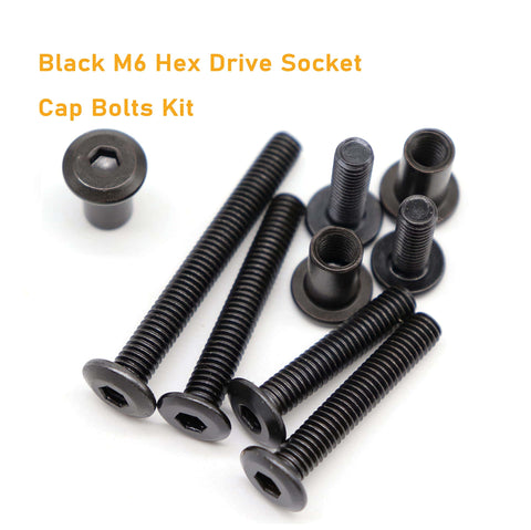 100 Piece Black M6 Hex Drive Socket Cap Bolts And Dowel Nuts Kit for DIY furniture builds, flat head Allen screws.