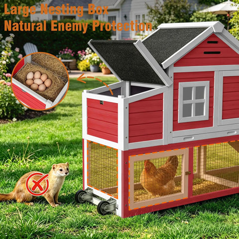 Extra Large Outdoor Chicken Coop With Run And Wheels For Six To Ten Chickens, featuring nesting boxes and weatherproof roof