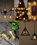 S14 Outdoor String Light Bulbs Replacement 15 Pack, Retro Warm Amber Glow 2200K LED Edison Bulbs in various fixtures.