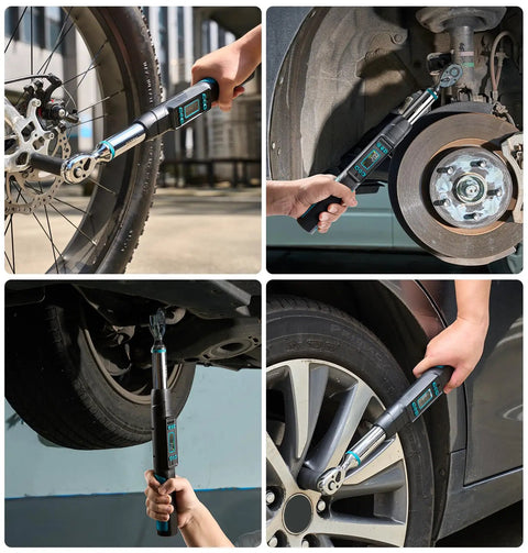 Using 3/8-Inch Drive Digital Torque Wrench With LCD Display, Real-Time And Peak Modes, 0 To 220 Nm, on bike and car wheels