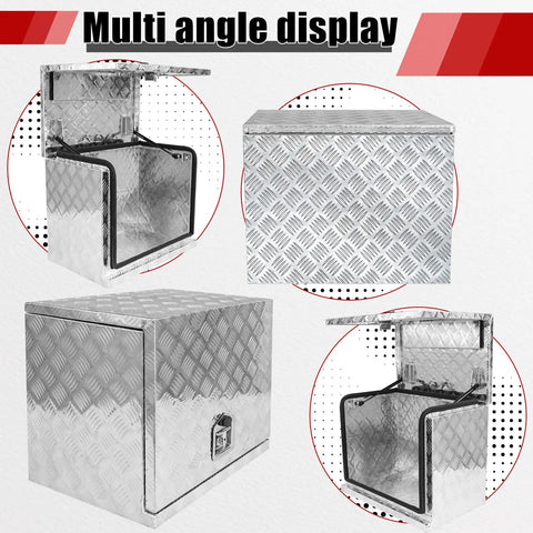 Heavy Duty Aluminum Generator Enclosure With Badass Weather Shield Secure Safety Lock Assembly And RV Ready Build For Outdoor Gear Storage And Road Trips, shown from multiple angles.