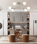 Dope Modern Sputnik Chandelier Ceiling Light Fixture With Six Lights in a stylish living area with wood accents