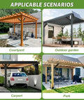 Various settings showcasing Heavy Duty 45 Degree Angle Steel Corner Braces 12 Pack for pergolas, carport, and outdoor garden.