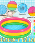 Inflatable Kiddie Pool With 50 Ball Set For Backyard Summer Water Play, 45 inch pool with pink, yellow, green design and soft floor