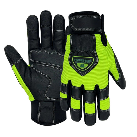 Hi-Vis Chainsaw Gloves With Anti-Vibration Padding And Cut-Resistant Kevlar Leather For Tree Cutting, Logging And Heavy Duty Woodworking