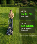 60V Brushless Cordless Self Propelled Lawn Mower With 21 Inch Deck 5Ah Battery LED Headlight Rapid Charger 3 In 1 Versatility For Large Yards Quiet Power Low Maintenance Durable Lawn Care Machine mowing grass up to 1/2 acre