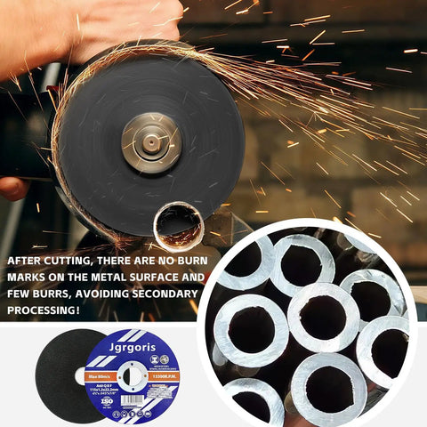 4-1/2 Inch Cut Off Wheels Kit, 100 Pack for angle grinders cutting metal tubes, showing sparks and clean cuts