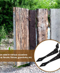 Wooden garden gate with Beefy Heavy Duty Iron Gate Hinge Set, 10 Piece For Fences And Garden Gates, inset showing hinge detail