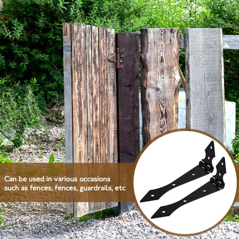 Wooden garden gate with Beefy Heavy Duty Iron Gate Hinge Set, 10 Piece For Fences And Garden Gates, inset showing hinge detail