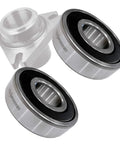 Top Shelf 2 Pack Spindle Rebuild Bearings Upgrade For Heavy Duty Riding Mowers With Beefed Up C3 Precision And Synthetic Grease Rated To 400 Degrees John Deere Compatible, showing precision steel bearings with rubber seals.