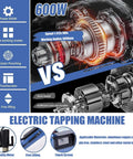 ToayNia Vertical Flex Arm Tapping Machine With Universal 600W Motor And Touch Screen Control comparison graphic, showcases features and specifications.