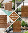 Sturdy Outdoor Privacy Screen With Stand 72 Inch Height By 44 Inch Width Brown Metal Fence Panels For Patio Balcony Garden.