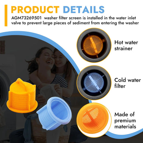 Washer Water Inlet Valve Screen Replacement For LG Kenmore Models AGM73269501 with strainer and filter details.