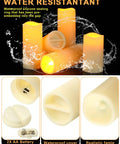 Waterproof Flameless LED Pillar Candles Set Of 24 In 3 Heights With Remote Controls And Timers for indoor outdoor use.