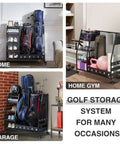 Heavy Duty Golf Bag Organizer Rack For Garage Storage Fits Two Golf Bags And Clubs, Durable Steel Stand In Home And Garage