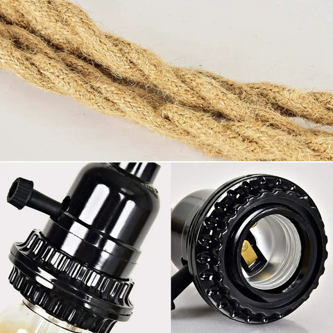 Triple Plug In Pendant Light Kit With 23 Ft Hemp Rope Cord Switch For Farmhouse Style Hanging Light DIY Fixture UL Certified Socket details