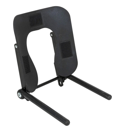 Sierra Comfort Standard Electric Lift Massage Table With 3 Inch High Density Foam Deck And Water Resistant PU Leather Upholstery Adjustable Height From 16 To 31 Inches For Salon Or Clinic Use With Steel Frame, top view of adjustable black massage face cradle.