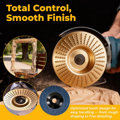 Pro Grade 15-Piece Wood Carving Disc Kit For 4 to 4.5 Inch Angle Grinders With 5/8 Inch Arbor in use on wood project