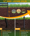 Diagram showing 12-inch deep stakes of Metal Outdoor Privacy Screen 46.4 Inch High By 47.3 Inch Wide 10-Panel Freestanding Fence.