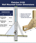 Fletcher 3100 Wall Mount Machine Cutter Rig dimensions illustration showing 78" length and 80" width.