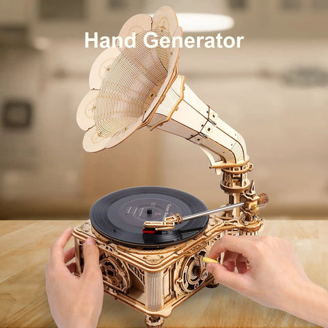 3D Wooden Gramophone Puzzle For Adults DIY Mechanical Model Kit 1 To 1 Replica Record Player For 7 inch vinyl