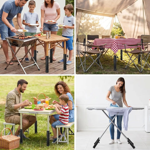 Heavy Duty Folding Table Leg Extenders Four Pack Adjustable Table Risers Built Like A Tank To Level Up Your Setup Durable Carbon Steel for outdoor grilling.