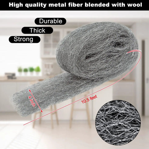2 Pack Steel Wool Mice And Rodent Control Kit With Thick Steel Wool Pads For Holes And Gaps, DIY Fill Fabric, 4 Inch By 21 Foot Rolls