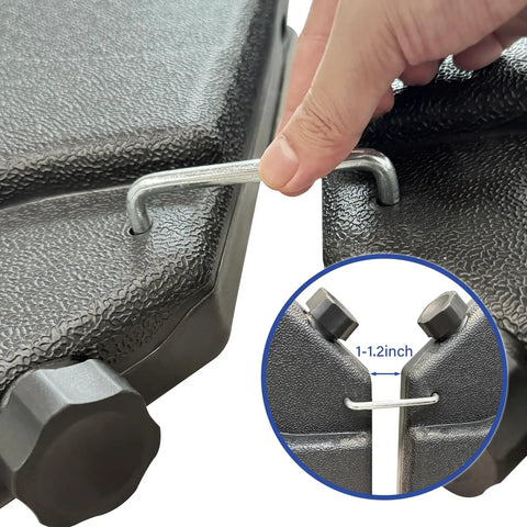 Connecting hook detail of Heavy Duty Cantilever Offset Patio Umbrella Stand With 155Lb Capacity 4 Piece Square Base Plate Set