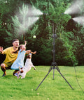 Adjustable Outdoor Misting System For Patio And Garden Height From 3.5 To 5.25 Feet 26.5 Ft Water Supply Line in use