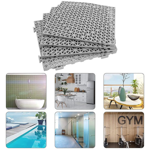 Interlocking Cushion PVC Flooring Tiles Set 12x12 Inches No Slip Drainage Mats for bathrooms, kitchens, patios, pools, shower rooms, gyms.