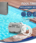 Pool Timer Replacement Motor 208 277 Volt 60Hz 3W shown near a swimming pool, highlighting its quiet, durable design