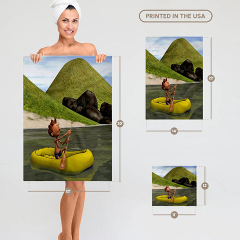 Dope Cartoon Man On Ocean Rowing Inflatable Raft Wash Cloth Towel 12 by 11 inches dual-sided polyester terry cloth backing