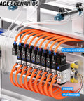 Orange 8mm Outer Diameter PU Air Hose Tube Kit for pneumatic tools in industrial setup, showcasing high flex and pressure resistance.