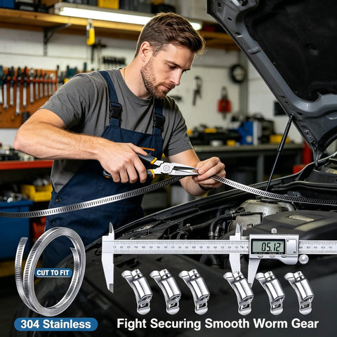 304 Stainless Steel Hose Clamp Assortment Kit With 12 Ft Cut To Fit Metal Strap And 8 Fasteners, Adjustable Worm Gear Pipe Clamps, mechanic cutting strap
