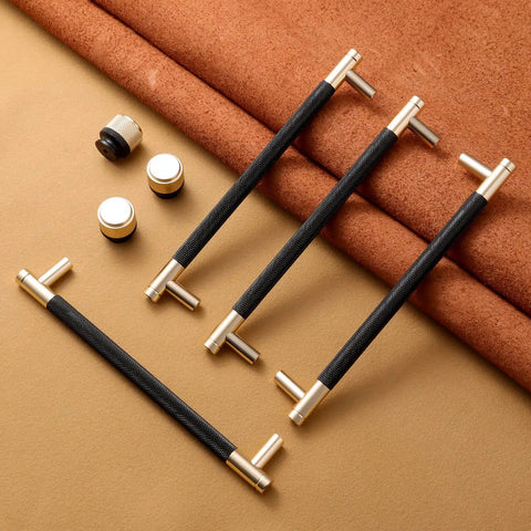 12 Pack Knurled Aluminum Cabinet Handles Pulls Set 7.5 Inch Hole Center 8.6 Inch Overall Length Gold And Black Diamond Pattern Dope Finish Durable Commercial Grade Aluminum Hardware For Kitchen Cabinets