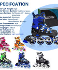 One Push Adjustable Inline Skates For Kids And Youth With Full Light Up Wheels Camo Blue specifications and features overview.