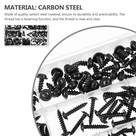 210 Piece Carbon Steel Self Tapping Screws Kit With Washer Pan Head Cross Drive Full Thread M3.0 To M4.8 Black Finish