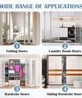 Wide range of applications for folding doors, laundry room doors, wardrobe doors, featuring Spring Loaded DIY-Friendly Bi-Fold Door Hardware Kit.