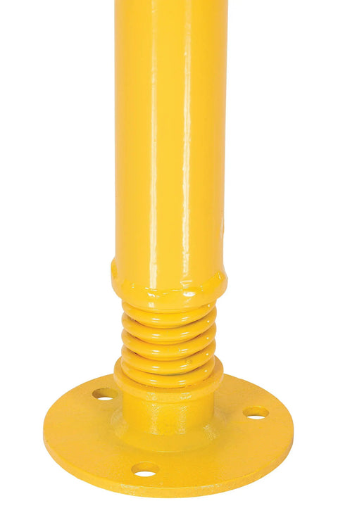 Top Shelf Badass Spring Loaded Steel Bollard For Garages And Sites features yellow safety finish and flexible base for impact protection.