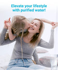 Mother and child enjoying clean water, promoting Six Pack Water Filter Replacements For All Pitcher And Dispenser Filtration Systems