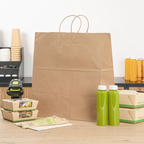 Large Kraft Paper Gift Bags With Handles 100 Pack Brown Eco Friendly Grocery Shopping Retail Takeout Bags Durable Loop Handles