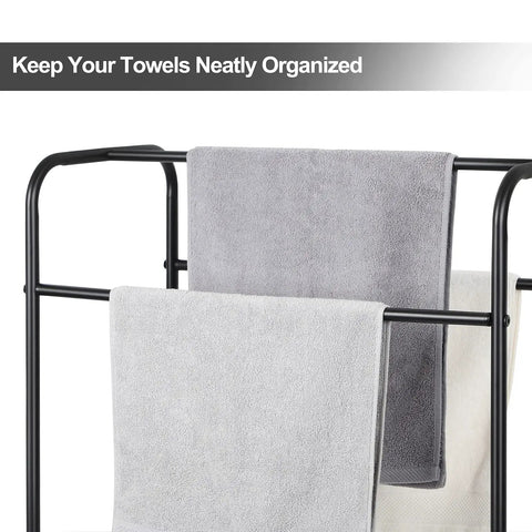 Freestanding 3 Tier Towel Rack Stand with Storage Shelf Black Metal Laundry Room Bathroom Organizer for Towels Linens and Blankets