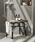 Shower Bench Bamboo Shower Chair Inside Shower With Handles Height Adjustable Bath Stool For Adults Seniors And Disabled Waterproof Non Slip Spa Chair Black No Fuss Assembly in modern bathroom setup.