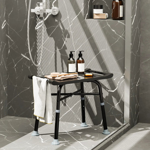 Shower Bench Bamboo Shower Chair Inside Shower With Handles Height Adjustable Bath Stool For Adults Seniors And Disabled Waterproof Non Slip Spa Chair Black No Fuss Assembly in modern bathroom setup.