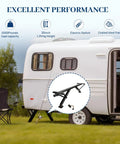 Rear Trailer Power Stabilizer Jack Stand Kit With Electric Switch No Crank Needed Independent Legs For Rock Solid Stability Up To 30 Inch Lift Easy Camp Setup Replaces 298707 beside white trailer